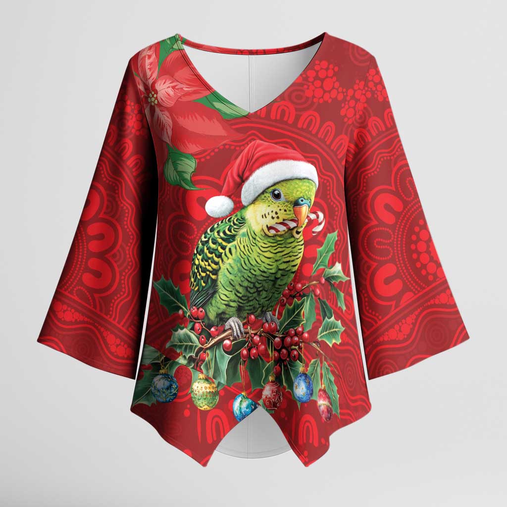 Aussie Green Budgerigar Kimono Sleeve Blouse Aboriginal Inspired Christmas - Aussie Hoodie