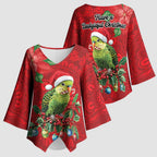 Aussie Green Budgerigar Kimono Sleeve Blouse Aboriginal Inspired Christmas - Aussie Hoodie