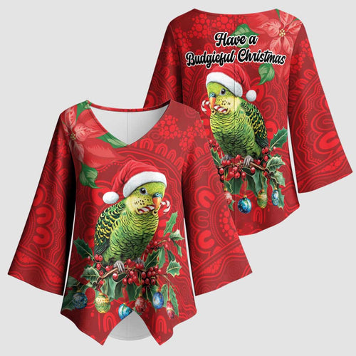 Aussie Green Budgerigar Kimono Sleeve Blouse Aboriginal Inspired Christmas - Aussie Hoodie
