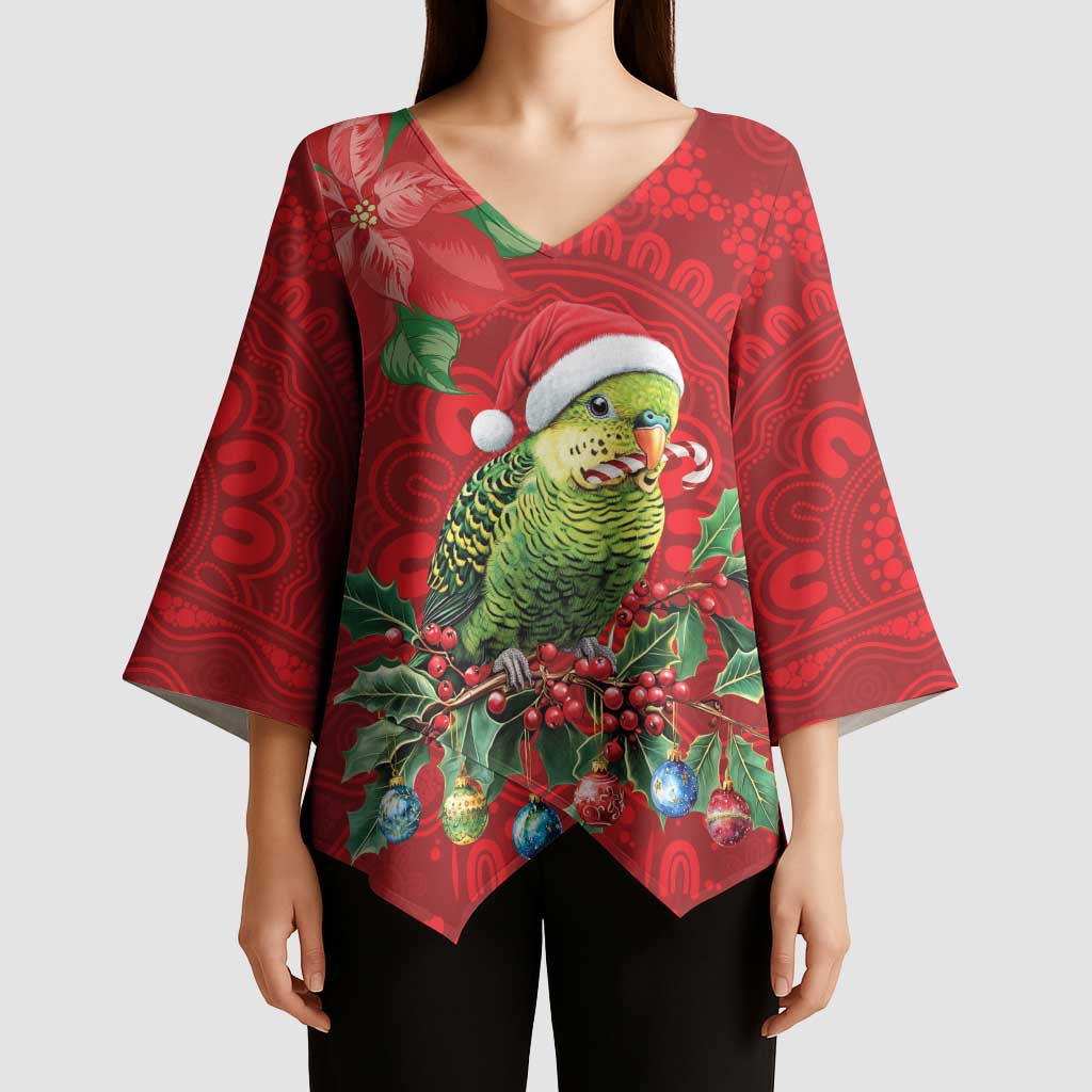 Aussie Green Budgerigar Kimono Sleeve Blouse Aboriginal Inspired Christmas - Aussie Hoodie