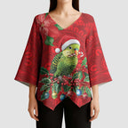 Aussie Green Budgerigar Kimono Sleeve Blouse Aboriginal Inspired Christmas - Aussie Hoodie