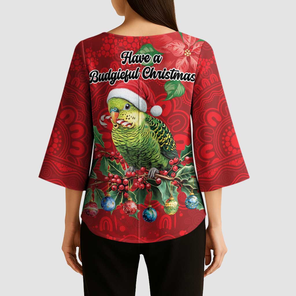 Aussie Green Budgerigar Kimono Sleeve Blouse Aboriginal Inspired Christmas - Aussie Hoodie