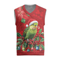 Aussie Green Budgerigar Christmas Knitted V-Neck Vest Aboriginal Inspired Christmas - Aussie Hoodie