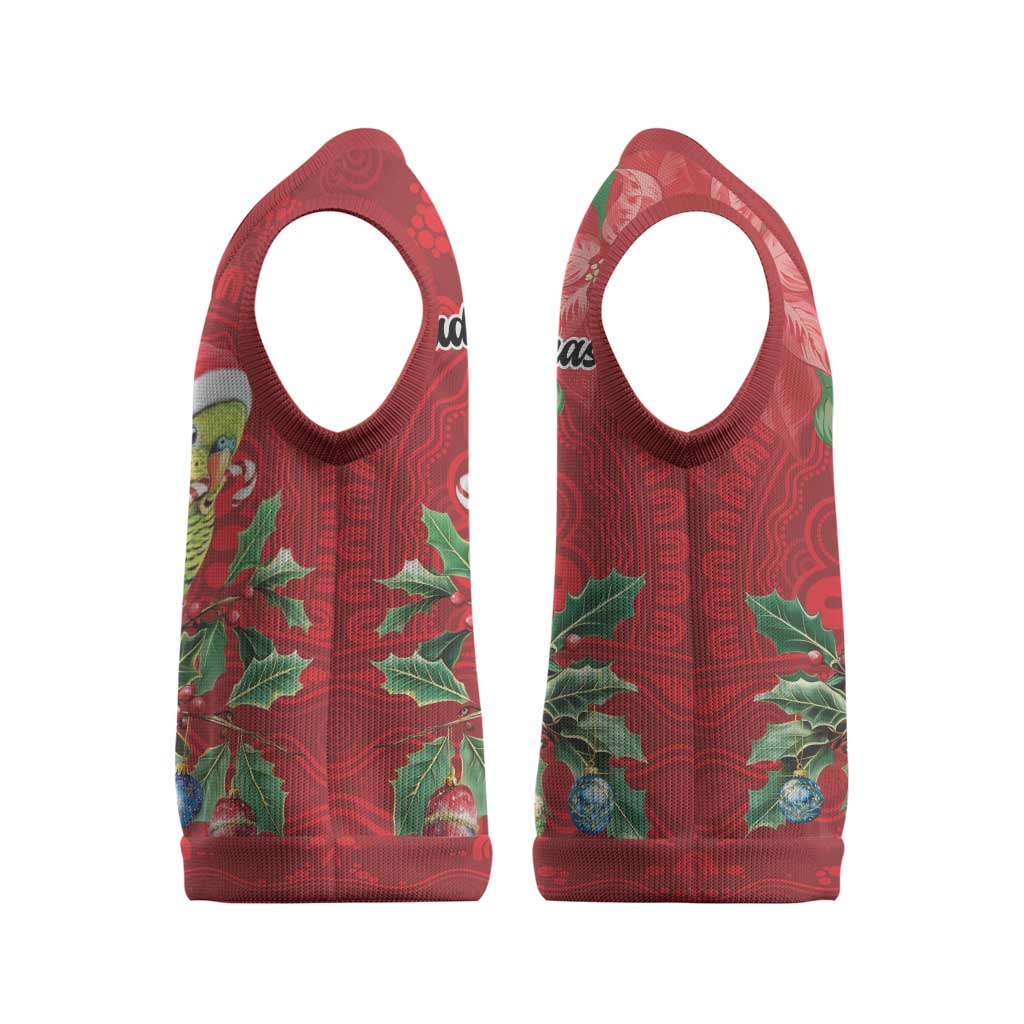 Aussie Green Budgerigar Christmas Knitted V-Neck Vest Aboriginal Inspired Christmas - Aussie Hoodie