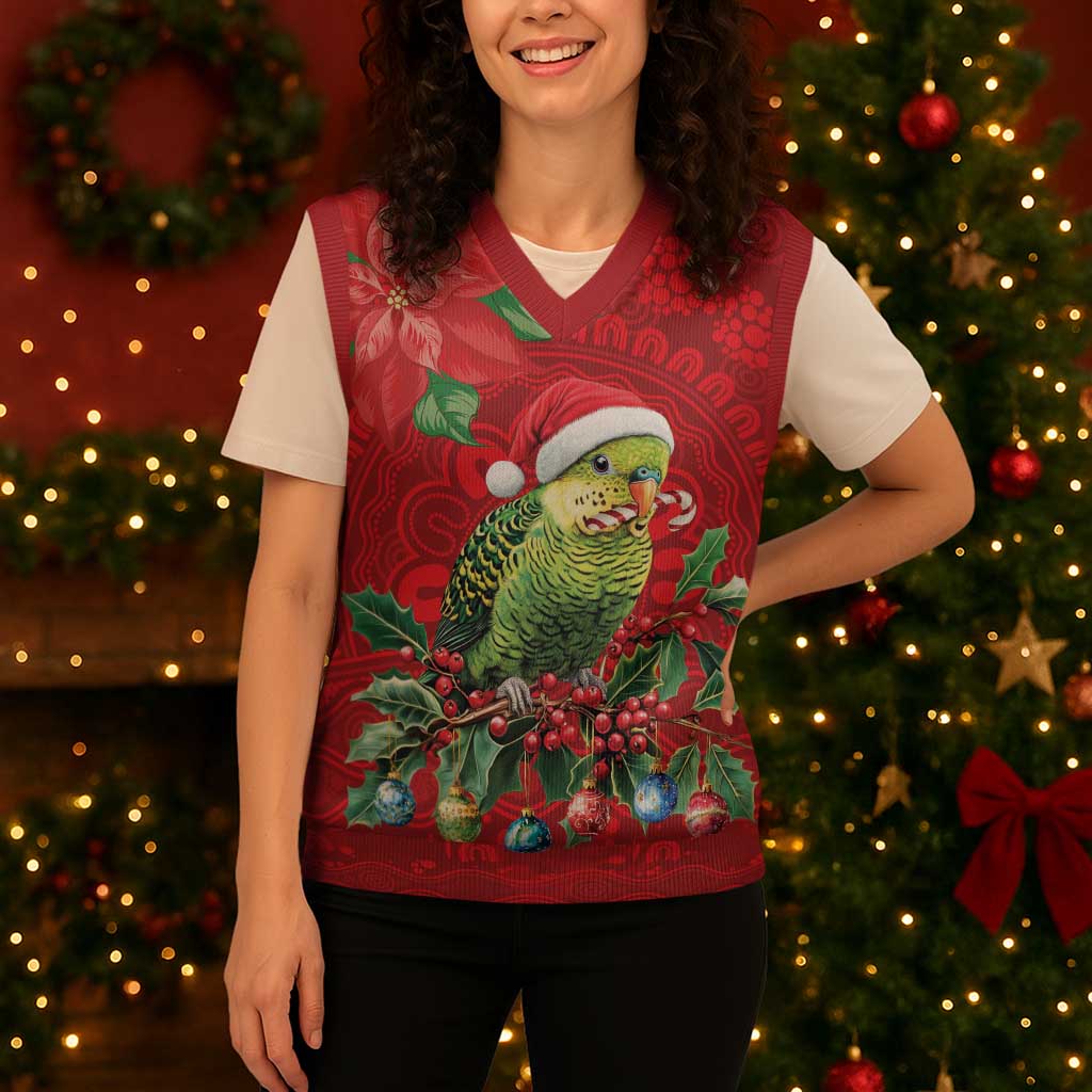 Aussie Green Budgerigar Christmas Knitted V-Neck Vest Aboriginal Inspired Christmas - Aussie Hoodie