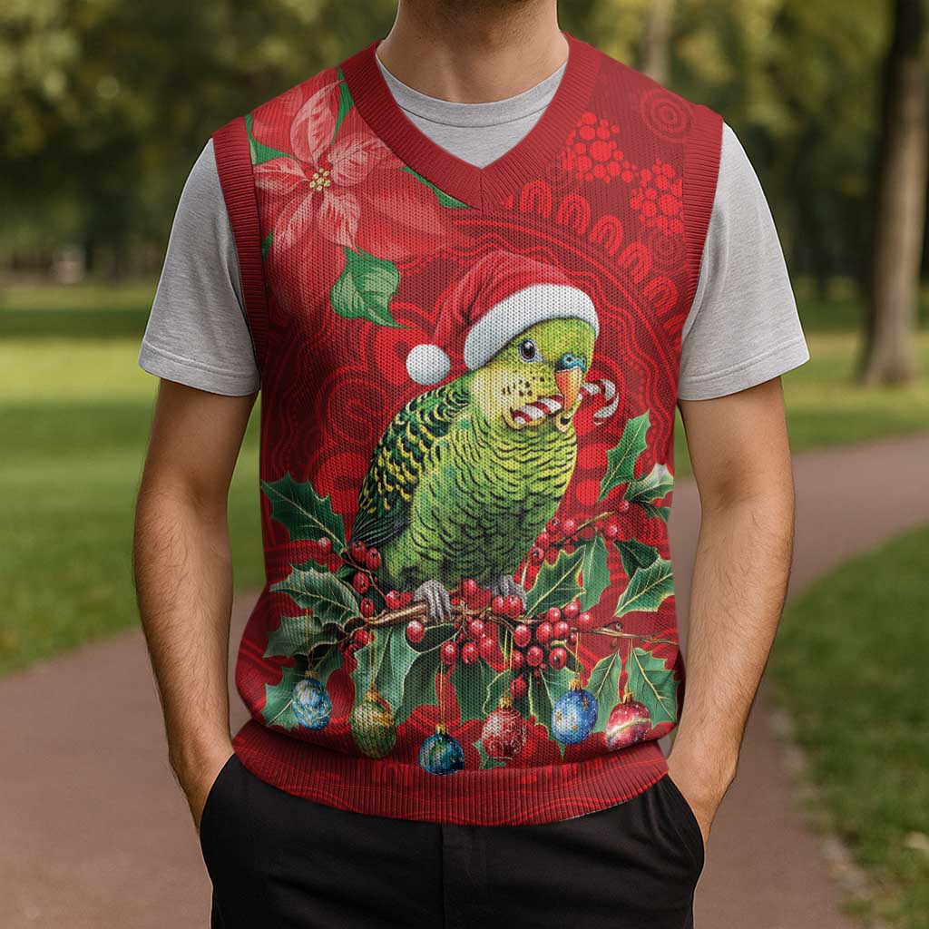 Aussie Green Budgerigar Christmas Knitted V-Neck Vest Aboriginal Inspired Christmas - Aussie Hoodie
