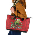 Aussie Green Budgerigar Leather Tote Bag Aboriginal Inspired Christmas - Aussie Hoodie