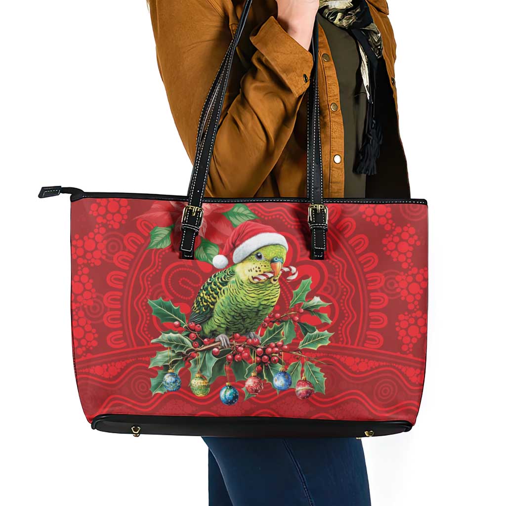 Aussie Green Budgerigar Leather Tote Bag Aboriginal Inspired Christmas - Aussie Hoodie