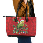 Aussie Green Budgerigar Leather Tote Bag Aboriginal Inspired Christmas - Aussie Hoodie