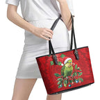 Aussie Green Budgerigar Leather Tote Bag Aboriginal Inspired Christmas - Aussie Hoodie