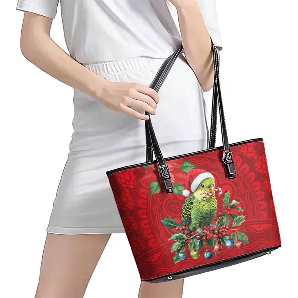 Aussie Green Budgerigar Leather Tote Bag Aboriginal Inspired Christmas - Aussie Hoodie