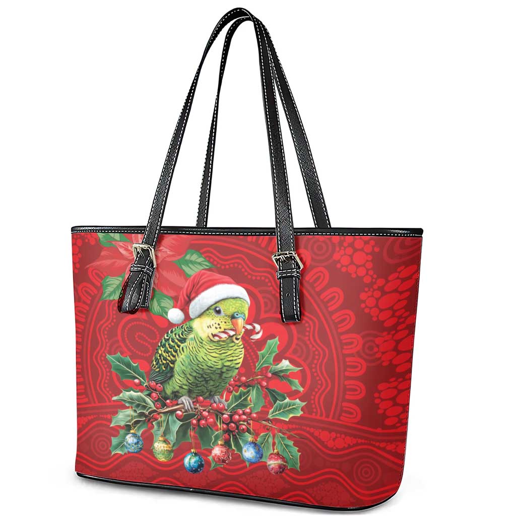 Aussie Green Budgerigar Leather Tote Bag Aboriginal Inspired Christmas - Aussie Hoodie