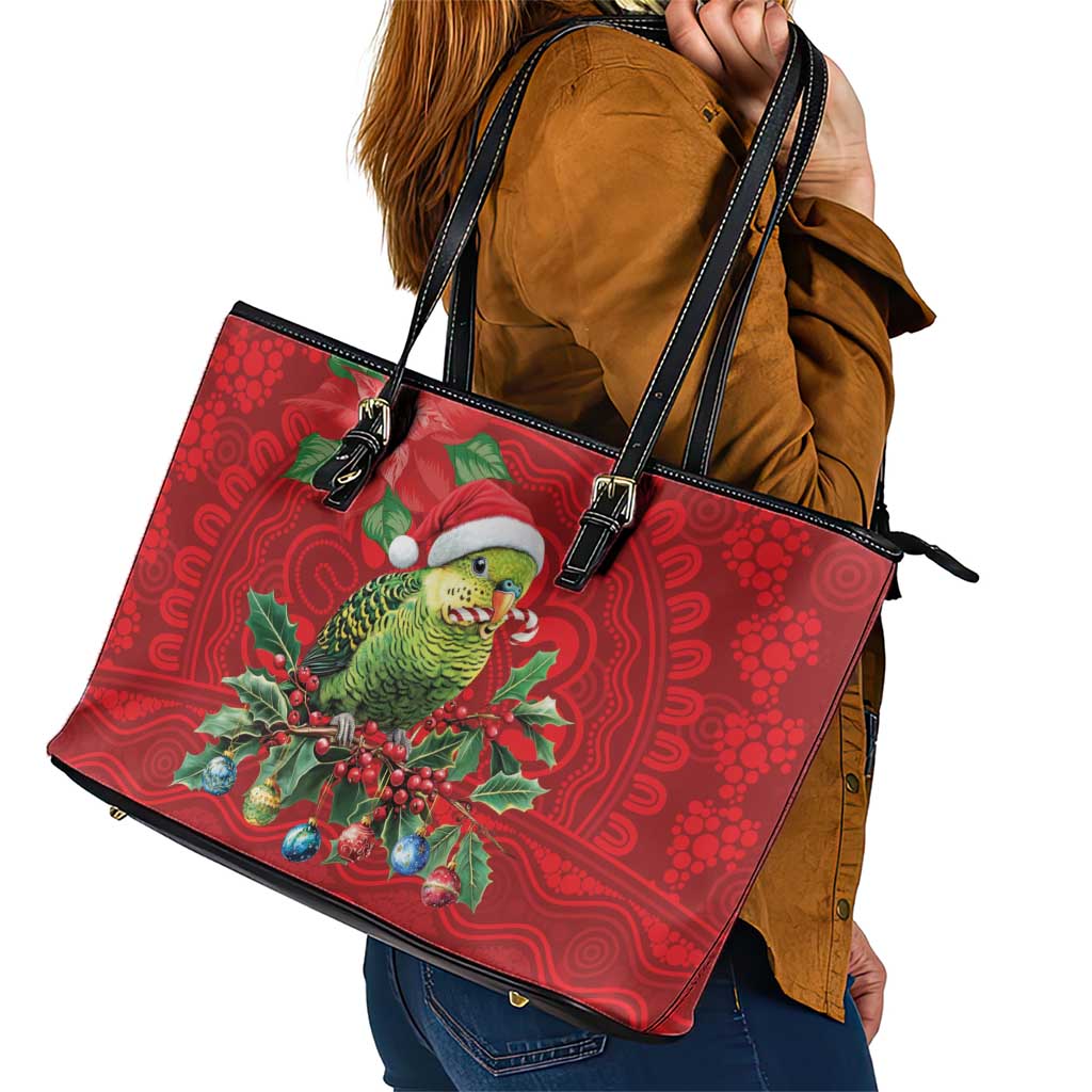 Aussie Green Budgerigar Leather Tote Bag Aboriginal Inspired Christmas - Aussie Hoodie