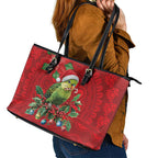 Aussie Green Budgerigar Leather Tote Bag Aboriginal Inspired Christmas - Aussie Hoodie