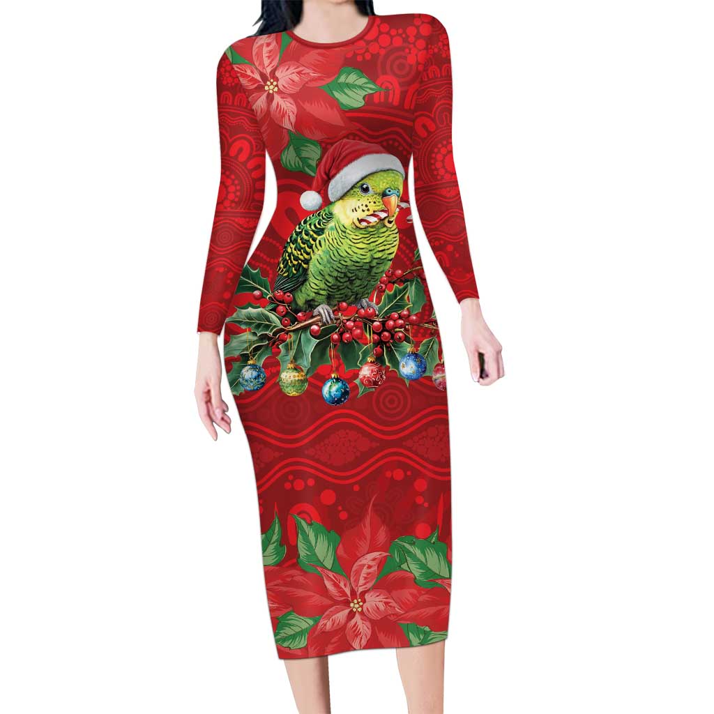 Aussie Green Budgerigar Long Sleeve Bodycon Dress Aboriginal Inspired Christmas - Aussie Hoodie