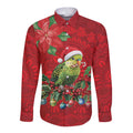 Aussie Green Budgerigar Long Sleeve Button Shirt Aboriginal Inspired Christmas - Aussie Hoodie