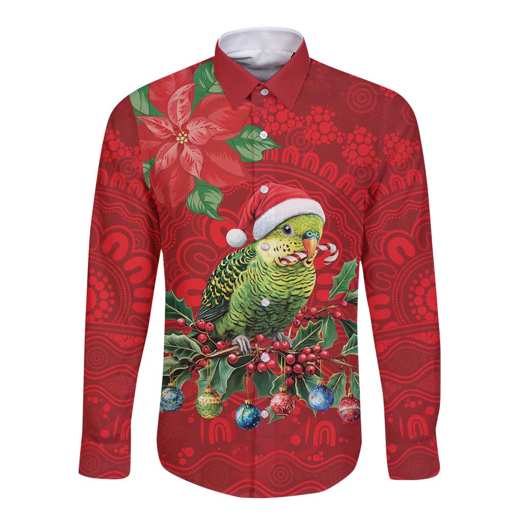 Aussie Green Budgerigar Long Sleeve Button Shirt Aboriginal Inspired Christmas - Aussie Hoodie