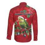 Aussie Green Budgerigar Long Sleeve Button Shirt Aboriginal Inspired Christmas - Aussie Hoodie