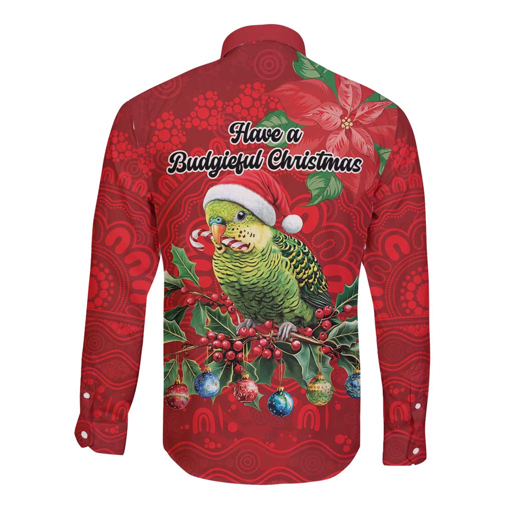 Aussie Green Budgerigar Long Sleeve Button Shirt Aboriginal Inspired Christmas - Aussie Hoodie