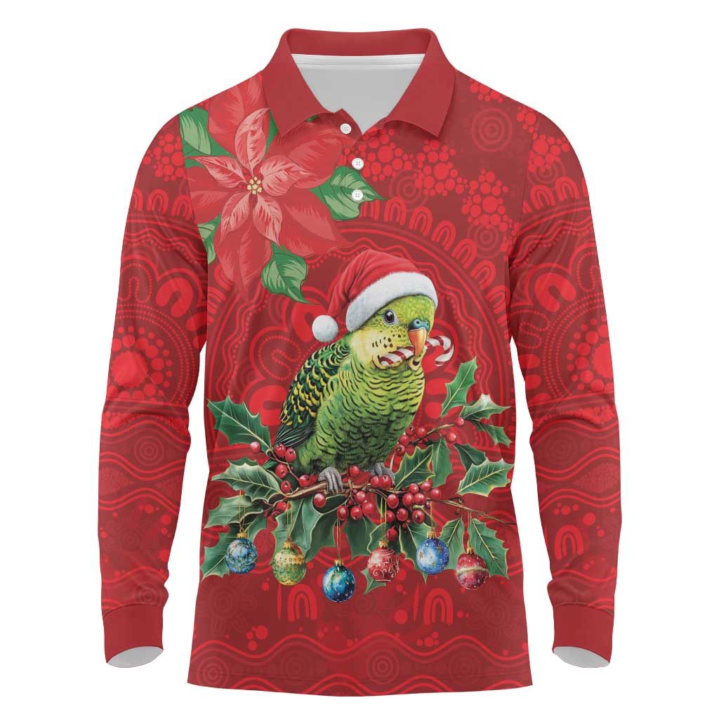 Aussie Green Budgerigar Long Sleeve Polo Shirt Aboriginal Inspired Christmas - Aussie Hoodie