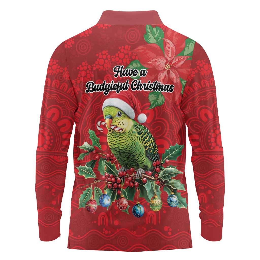 Aussie Green Budgerigar Long Sleeve Polo Shirt Aboriginal Inspired Christmas - Aussie Hoodie