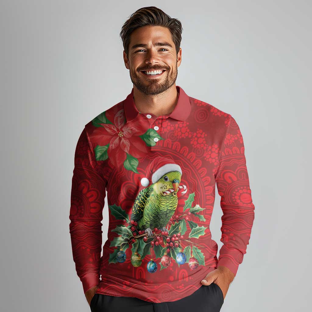 Aussie Green Budgerigar Long Sleeve Polo Shirt Aboriginal Inspired Christmas - Aussie Hoodie