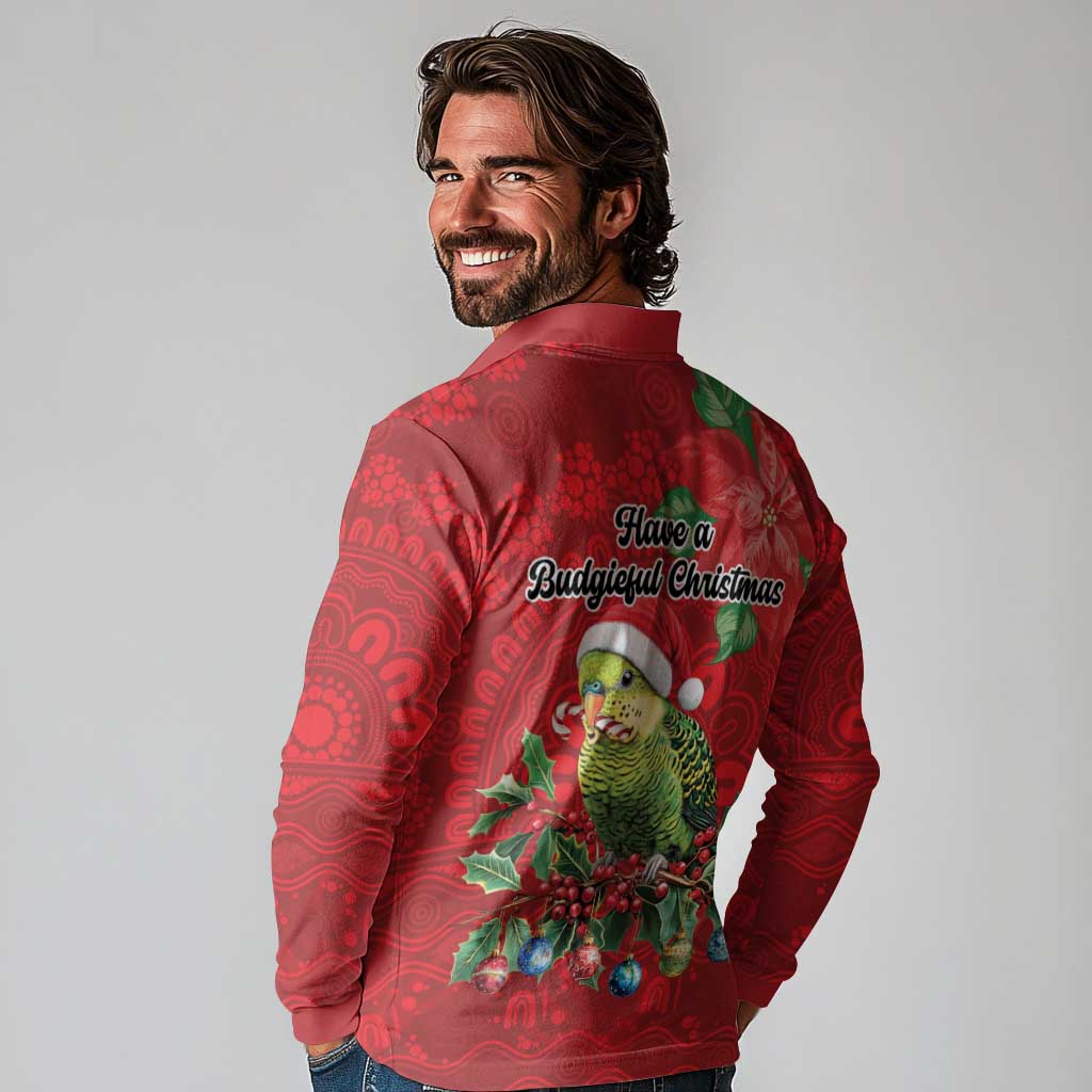 Aussie Green Budgerigar Long Sleeve Polo Shirt Aboriginal Inspired Christmas - Aussie Hoodie