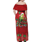 Aussie Green Budgerigar Off Shoulder Maxi Dress Aboriginal Inspired Christmas - Aussie Hoodie