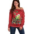 Aussie Green Budgerigar Off Shoulder Sweater Aboriginal Inspired Christmas - Aussie Hoodie