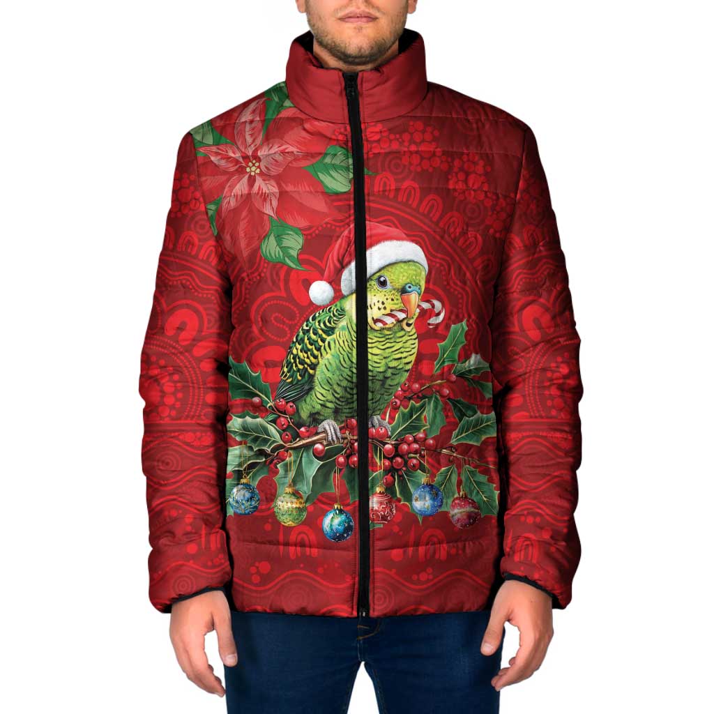Aussie Green Budgerigar Padded Jacket Aboriginal Inspired Christmas - Aussie Hoodie