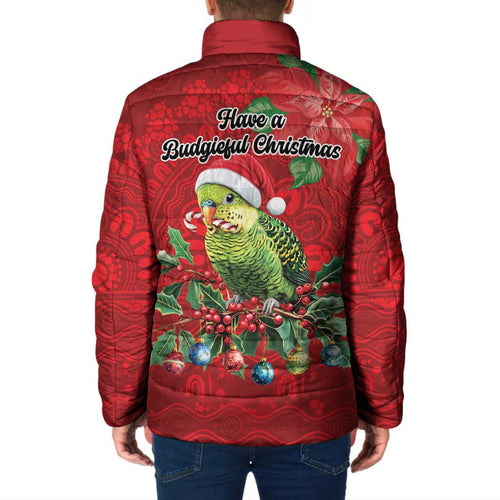 Aussie Green Budgerigar Padded Jacket Aboriginal Inspired Christmas - Aussie Hoodie