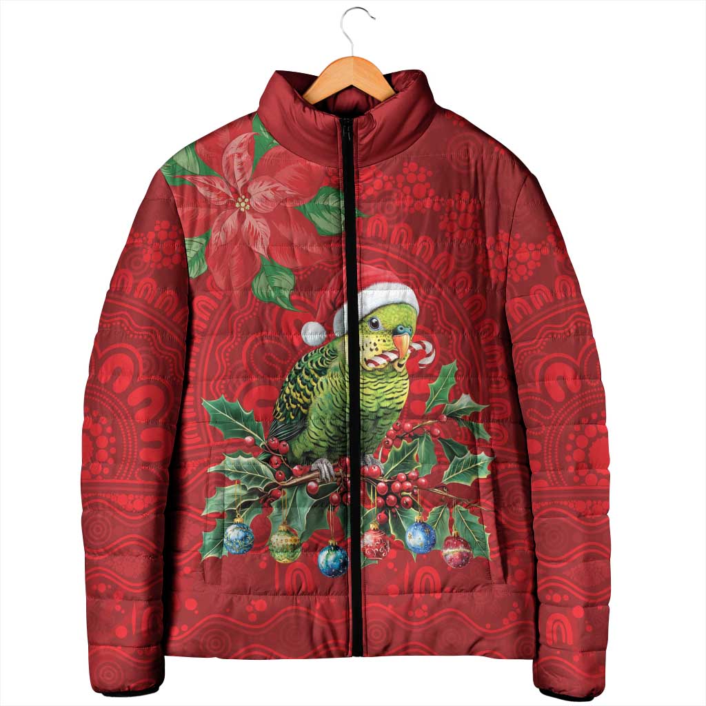 Aussie Green Budgerigar Padded Jacket Aboriginal Inspired Christmas - Aussie Hoodie