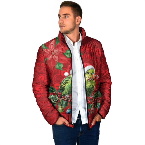 Aussie Green Budgerigar Padded Jacket Aboriginal Inspired Christmas - Aussie Hoodie