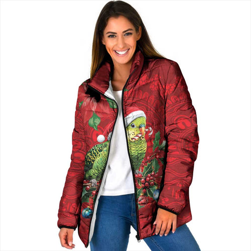 Aussie Green Budgerigar Padded Jacket Aboriginal Inspired Christmas - Aussie Hoodie