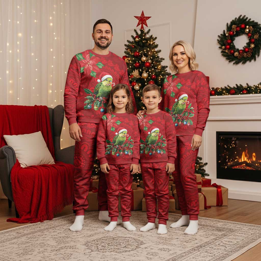 Aussie Green Budgerigar Christmas Pajama Set Aboriginal Inspired Christmas - Aussie Hoodie