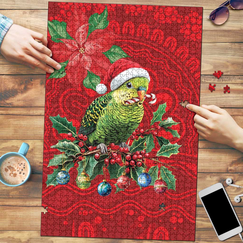 Aussie Green Budgerigar Puzzle Aboriginal Inspired Christmas - Aussie Hoodie