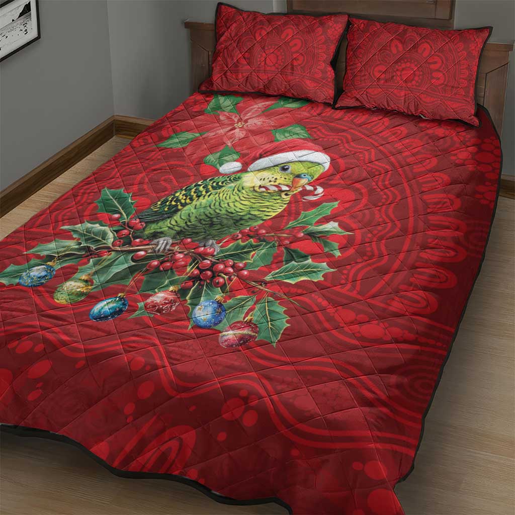Aussie Green Budgerigar Quilt Bed Set Aboriginal Inspired Christmas - Aussie Hoodie