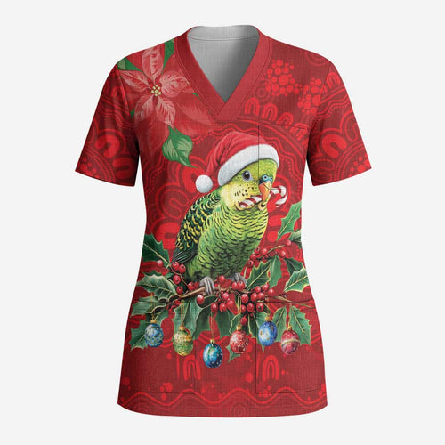 Aussie Green Budgerigar Scrub Top Aboriginal Inspired Christmas - Aussie Hoodie