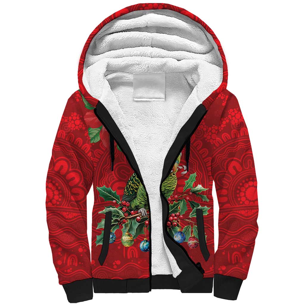 Aussie Green Budgerigar Sherpa Hoodie Aboriginal Inspired Christmas - Aussie Hoodie