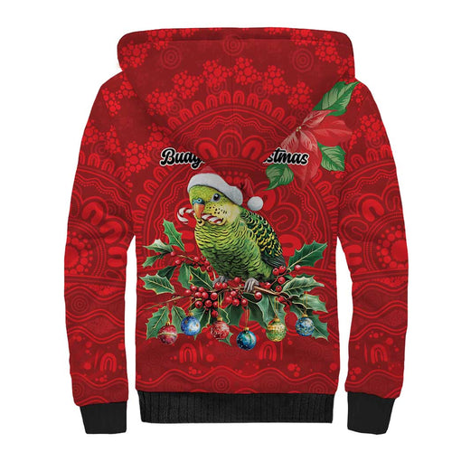 Aussie Green Budgerigar Sherpa Hoodie Aboriginal Inspired Christmas - Aussie Hoodie