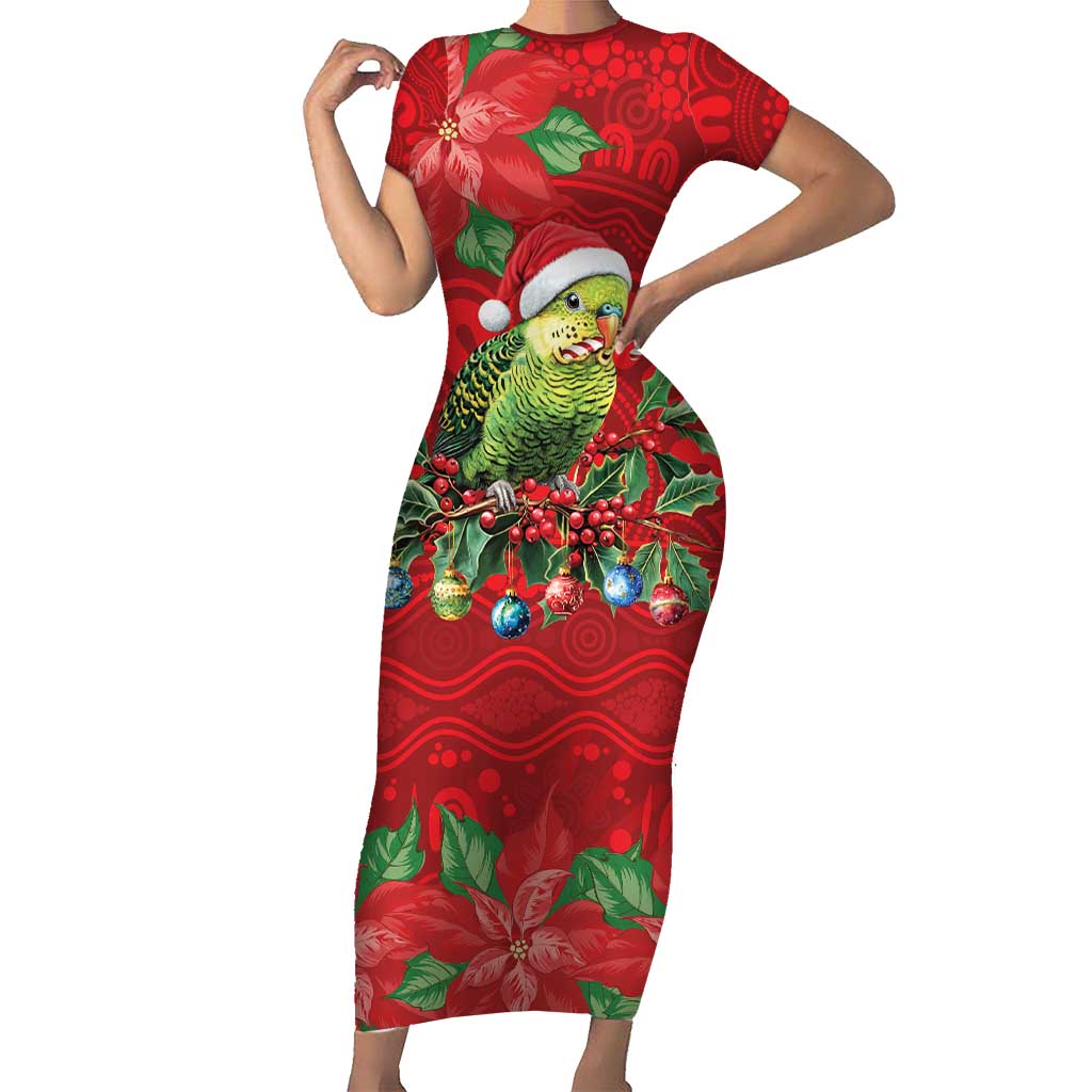 Aussie Green Budgerigar Short Sleeve Bodycon Dress Aboriginal Inspired Christmas - Aussie Hoodie