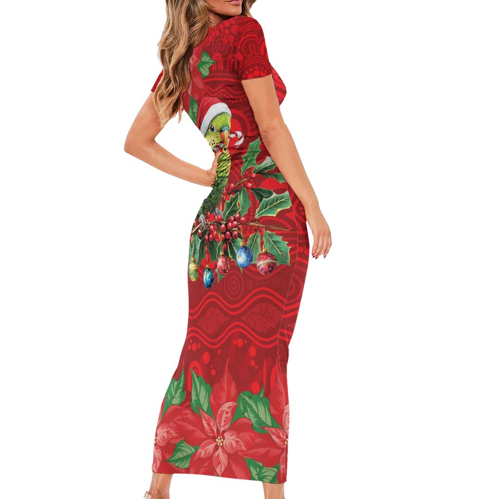 Aussie Green Budgerigar Short Sleeve Bodycon Dress Aboriginal Inspired Christmas - Aussie Hoodie