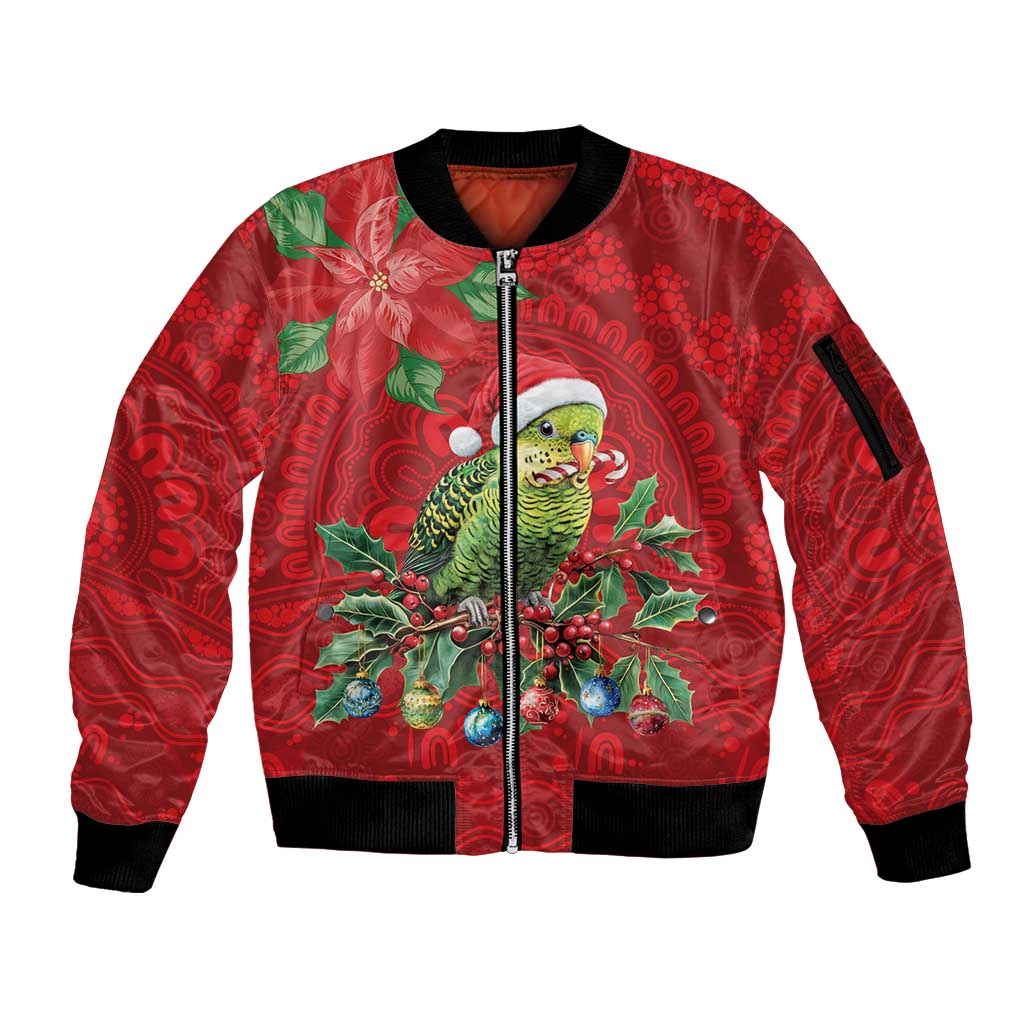 Aussie Green Budgerigar Sleeve Zip Bomber Jacket Aboriginal Inspired Christmas - Aussie Hoodie