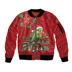 Aussie Green Budgerigar Sleeve Zip Bomber Jacket Aboriginal Inspired Christmas - Aussie Hoodie