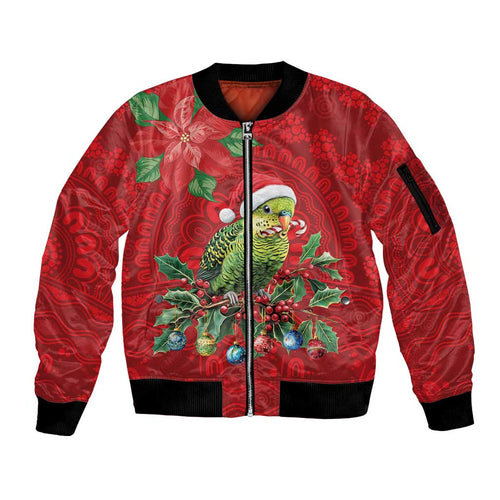 Aussie Green Budgerigar Sleeve Zip Bomber Jacket Aboriginal Inspired Christmas - Aussie Hoodie