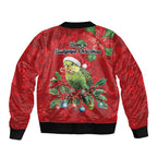 Aussie Green Budgerigar Sleeve Zip Bomber Jacket Aboriginal Inspired Christmas - Aussie Hoodie