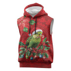 Aussie Green Budgerigar Sleeveless Hoodie Aboriginal Inspired Christmas - Aussie Hoodie
