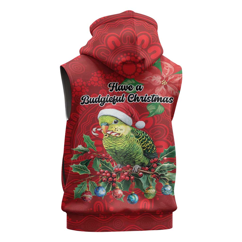 Aussie Green Budgerigar Sleeveless Hoodie Aboriginal Inspired Christmas - Aussie Hoodie