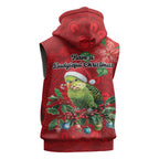 Aussie Green Budgerigar Sleeveless Hoodie Aboriginal Inspired Christmas - Aussie Hoodie