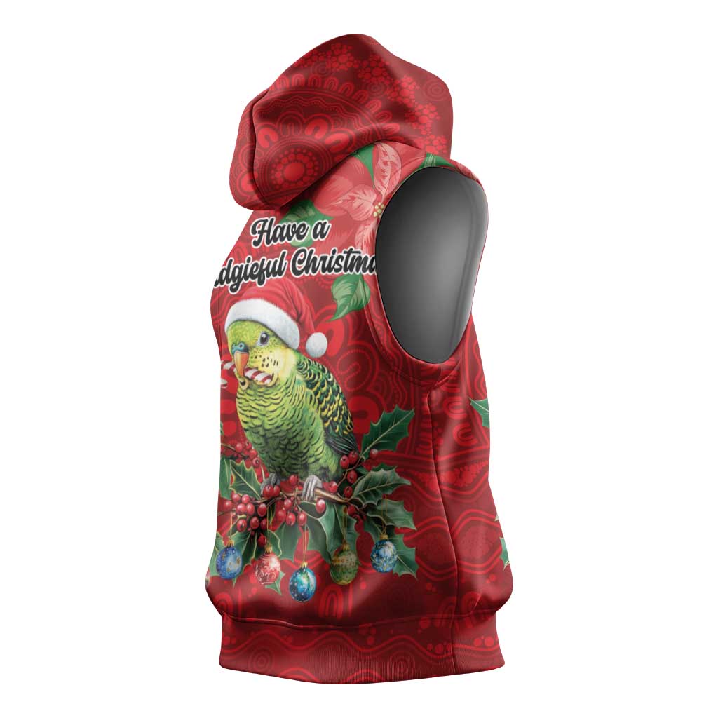 Aussie Green Budgerigar Sleeveless Hoodie Aboriginal Inspired Christmas - Aussie Hoodie